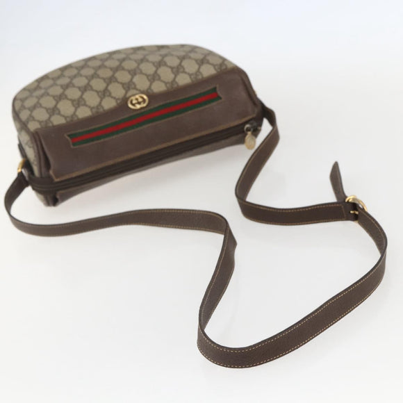 GUCCI GG Supreme Web Sherry Line Shoulder Bag PVC Beige Gold Auth 160559