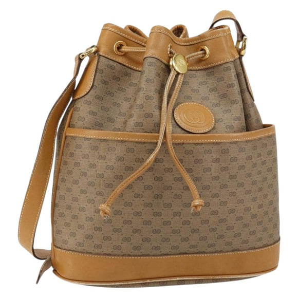 GUCCI Micro GG Supreme Shoulder Bag PVC Beige Gold Auth 160561