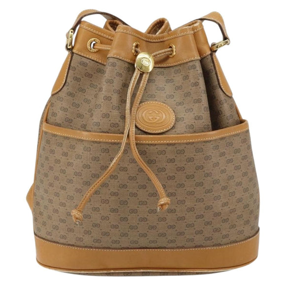 GUCCI Micro GG Supreme Shoulder Bag PVC Beige Gold Auth 160561