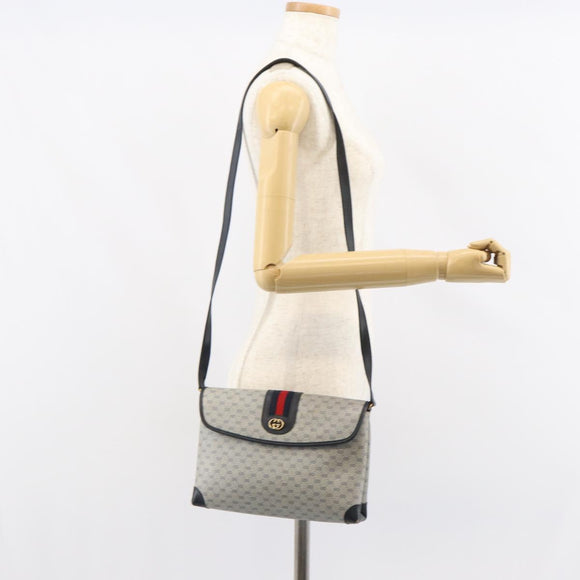 GUCCI Micro GG Supreme Sherry Line Bag PVC Navy Gold 001 14 5364 Auth 160562