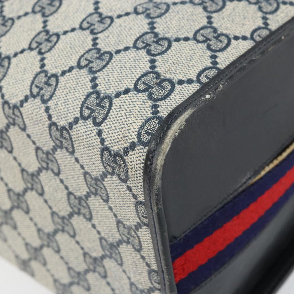 GUCCI GG Supreme Sherry Line Boston Bag PVC Navy Gold Auth 160563