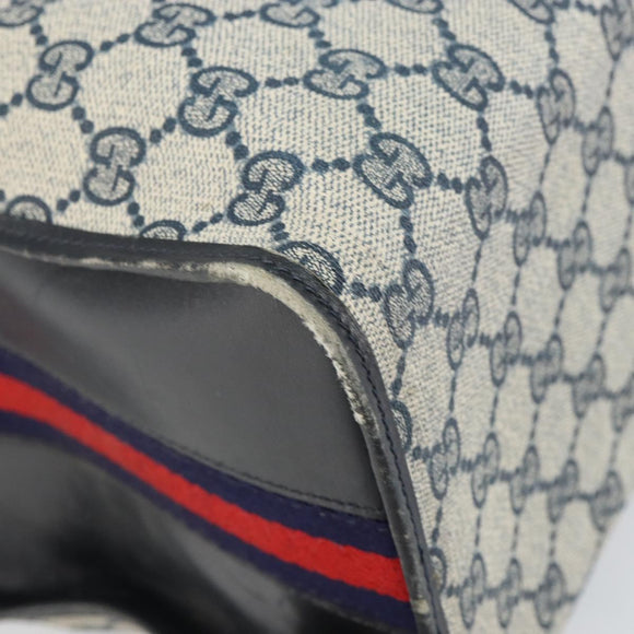 GUCCI GG Supreme Sherry Line Boston Bag PVC Navy Gold Auth 160563