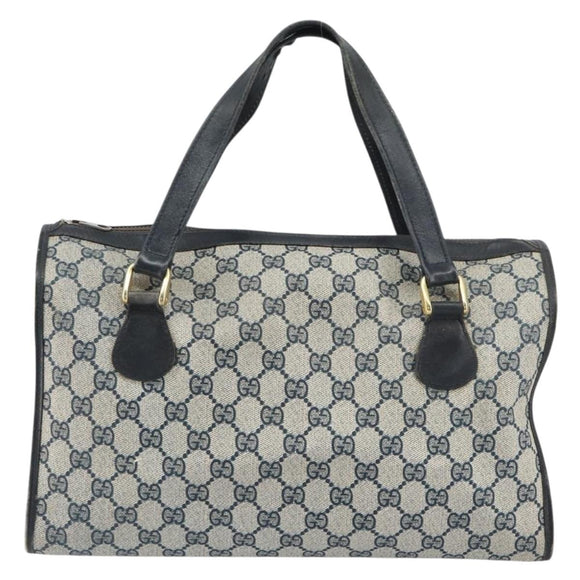 GUCCI GG Supreme Sherry Line Boston Bag PVC Navy Gold Auth 160563