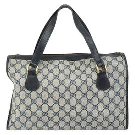 GUCCI GG Supreme Sherry Line Boston Bag PVC Navy Gold Auth 160563 - 0