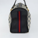 GUCCI GG Supreme Sherry Line Boston Bag PVC Navy Gold Auth 160563-4