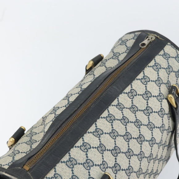 GUCCI GG Supreme Sherry Line Boston Bag PVC Navy Gold Auth 160563