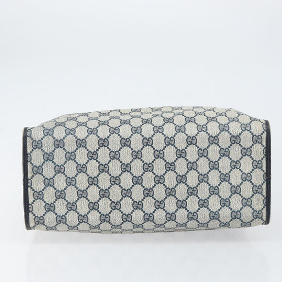 GUCCI GG Supreme Sherry Line Boston Bag PVC Navy Gold Auth 160563