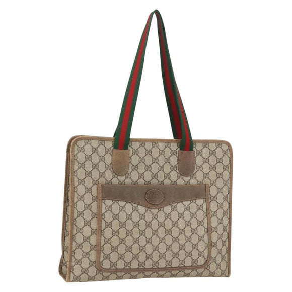 GUCCI GG Supreme Web Sherry Line Tote Bag PVC Beige Red Auth 160567
