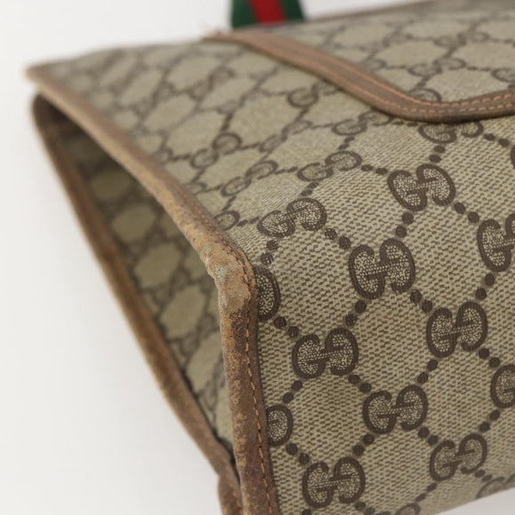 GUCCI GG Supreme Web Sherry Line Tote Bag PVC Beige Red Auth 160567
