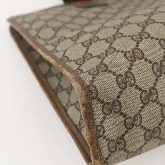 GUCCI GG Supreme Web Sherry Line Tote Bag PVC Beige Red Auth 160567