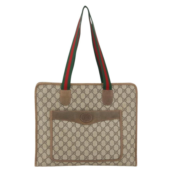 GUCCI GG Supreme Web Sherry Line Tote Bag PVC Beige Red Auth 160567