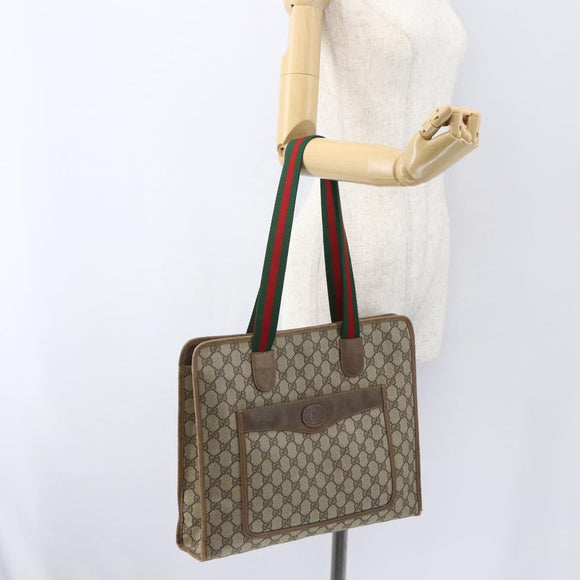 GUCCI GG Supreme Web Sherry Line Tote Bag PVC Beige Red Auth 160567