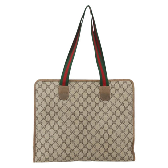 GUCCI GG Supreme Web Sherry Line Tote Bag PVC Beige Red Auth 160567
