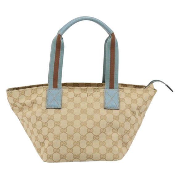GUCCI GG Canvas Hand Bag Beige Silver 131228 Auth 160569