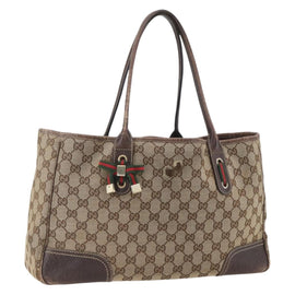 GUCCI GG Canvas Web Sherry Line Tote Bag Beige Red 163805 Auth 160574