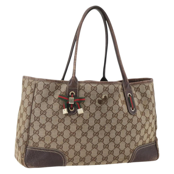 GUCCI GG Canvas Web Sherry Line Tote Bag Beige Red 163805 Auth 160574