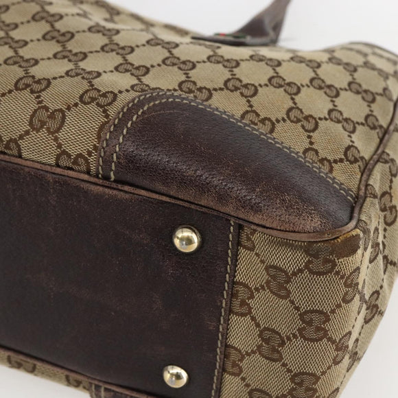 GUCCI GG Canvas Web Sherry Line Tote Bag Beige Red 163805 Auth 160574