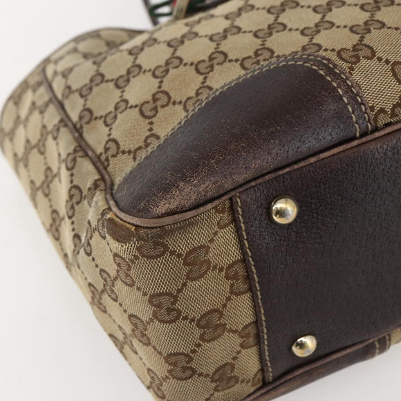 GUCCI GG Canvas Web Sherry Line Tote Bag Beige Red 163805 Auth 160574