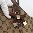 GUCCI GG Canvas Web Sherry Line Tote Bag Beige Red 163805 Auth 160574-10