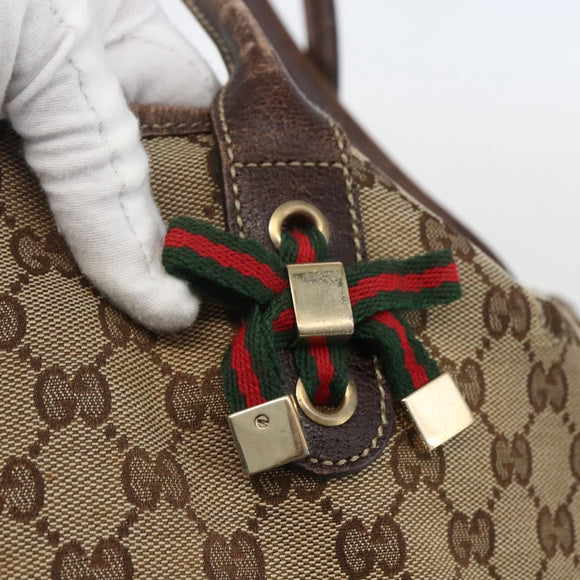 GUCCI GG Canvas Web Sherry Line Tote Bag Beige Red 163805 Auth 160574