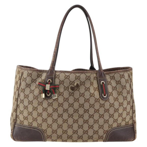 GUCCI GG Canvas Web Sherry Line Tote Bag Beige Red 163805 Auth 160574