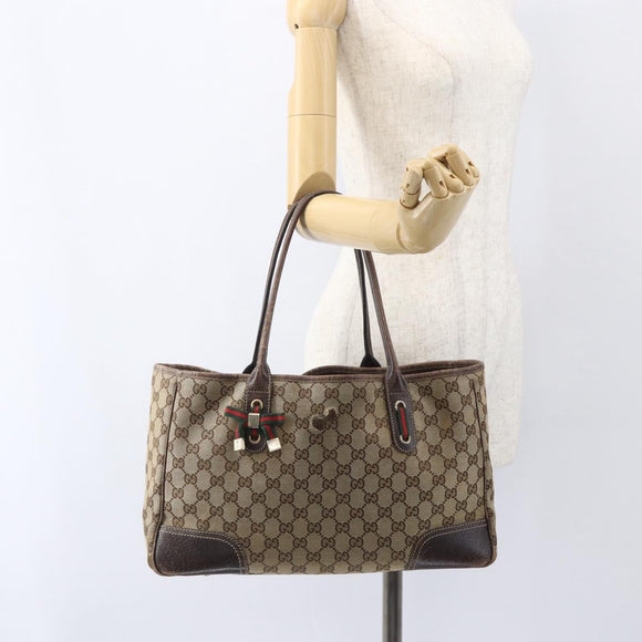 GUCCI GG Canvas Web Sherry Line Tote Bag Beige Red 163805 Auth 160574