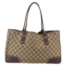 GUCCI GG Canvas Web Sherry Line Tote Bag Beige Red 163805 Auth 160574-2