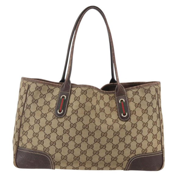 GUCCI GG Canvas Web Sherry Line Tote Bag Beige Red 163805 Auth 160574