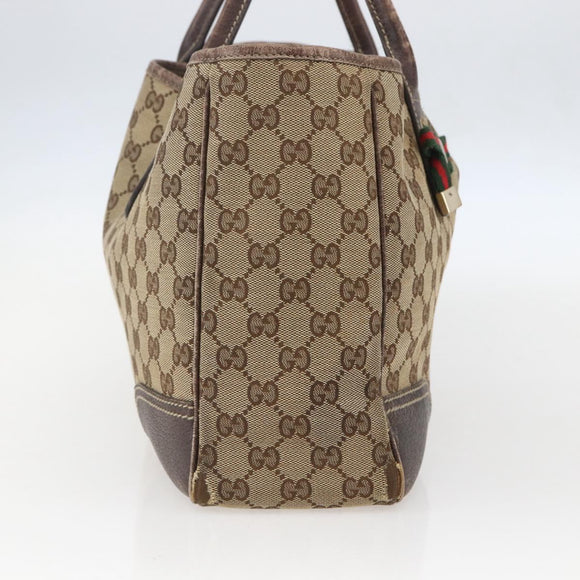 GUCCI GG Canvas Web Sherry Line Tote Bag Beige Red 163805 Auth 160574