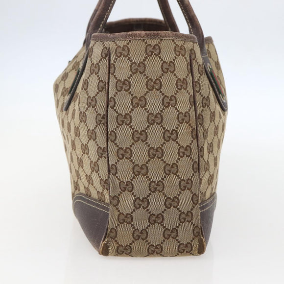GUCCI GG Canvas Web Sherry Line Tote Bag Beige Red 163805 Auth 160574