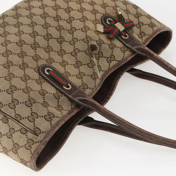GUCCI GG Canvas Web Sherry Line Tote Bag Beige Red 163805 Auth 160574