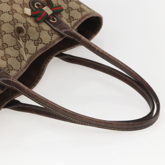 GUCCI GG Canvas Web Sherry Line Tote Bag Beige Red 163805 Auth 160574