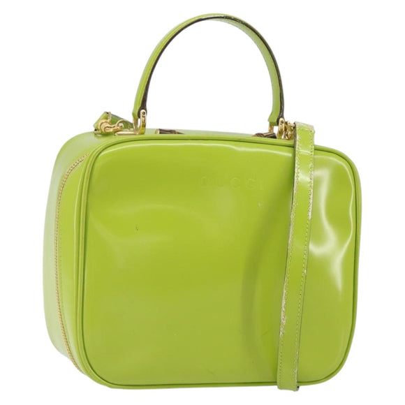 GUCCI Bamboo Hand Bag Enamel 2way Green Gold 000 2040 0323 Auth 160576
