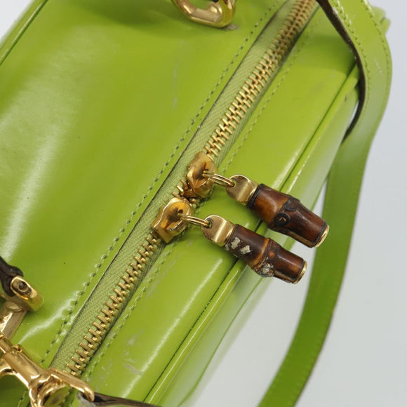 GUCCI Bamboo Hand Bag Enamel 2way Green Gold 000 2040 0323 Auth 160576