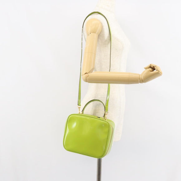 GUCCI Bamboo Hand Bag Enamel 2way Green Gold 000 2040 0323 Auth 160576