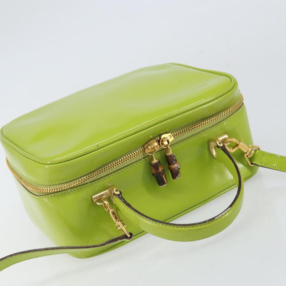 GUCCI Bamboo Hand Bag Enamel 2way Green Gold 000 2040 0323 Auth 160576