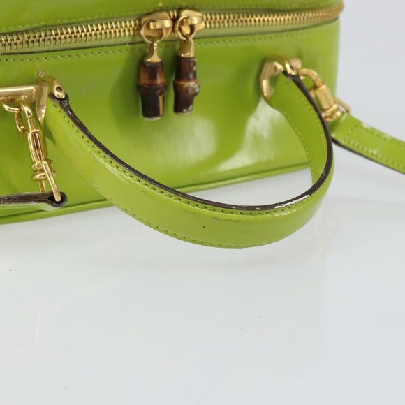 GUCCI Bamboo Hand Bag Enamel 2way Green Gold 000 2040 0323 Auth 160576