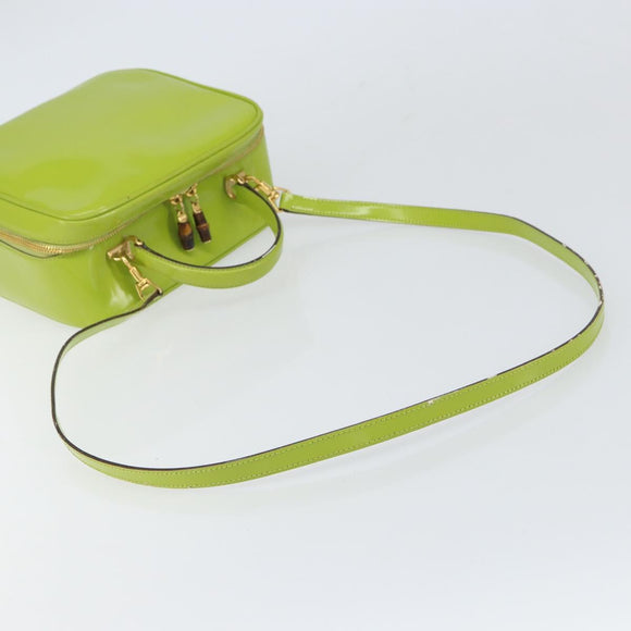GUCCI Bamboo Hand Bag Enamel 2way Green Gold 000 2040 0323 Auth 160576