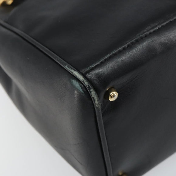 GUCCI Bamboo Hand Bag Leather 2way Black Gold 000 2122 0316 Auth 160580