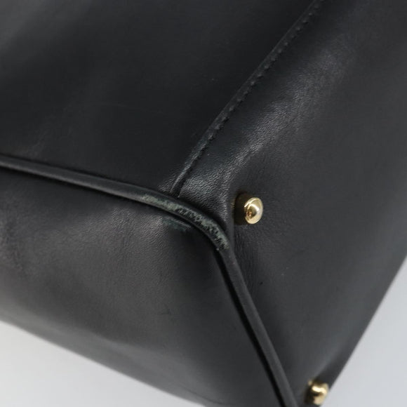 GUCCI Bamboo Hand Bag Leather 2way Black Gold 000 2122 0316 Auth 160580