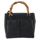 GUCCI Bamboo Hand Bag Leather 2way Black Gold 000 2122 0316 Auth 160580-2