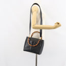 GUCCI Bamboo Hand Bag Leather 2way Black Gold 000 2122 0316 Auth 160580-22