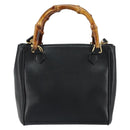 GUCCI Bamboo Hand Bag Leather 2way Black Gold 000 2122 0316 Auth 160580-3