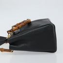 GUCCI Bamboo Hand Bag Leather 2way Black Gold 000 2122 0316 Auth 160580-5
