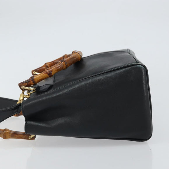 GUCCI Bamboo Hand Bag Leather 2way Black Gold 000 2122 0316 Auth 160580