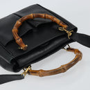 GUCCI Bamboo Hand Bag Leather 2way Black Gold 000 2122 0316 Auth 160580-6