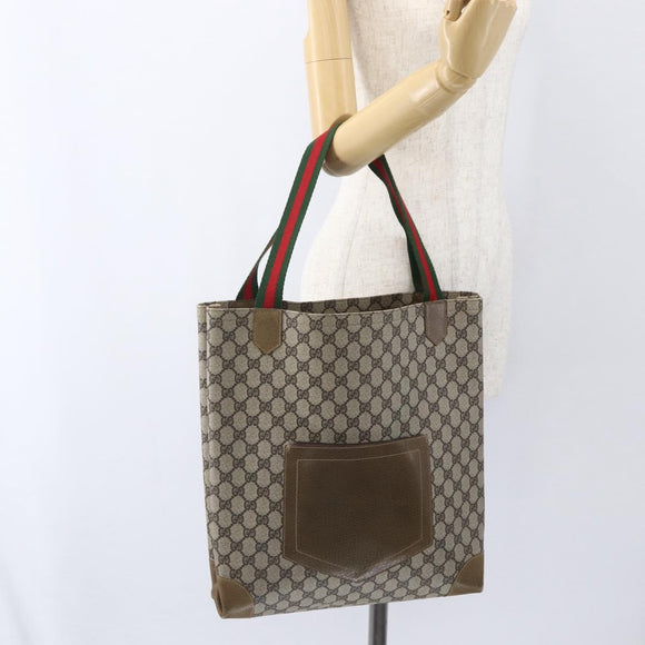 GUCCI GG Supreme Web Sherry Line Tote Bag PVC Beige Red Auth 160581
