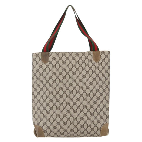 GUCCI GG Supreme Web Sherry Line Tote Bag PVC Beige Red Auth 160581