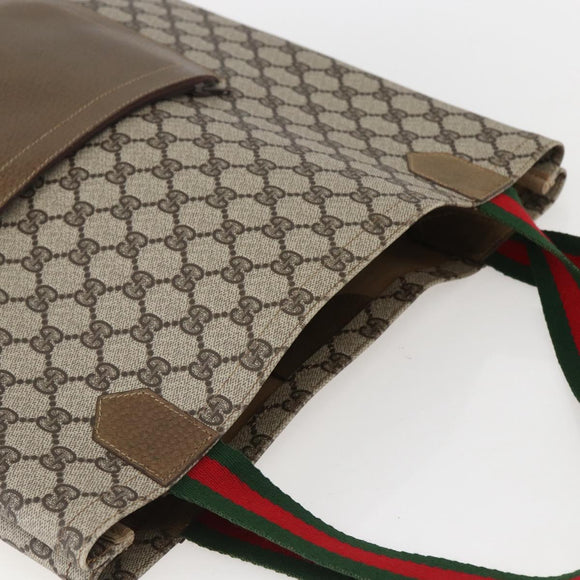GUCCI GG Supreme Web Sherry Line Tote Bag PVC Beige Red Auth 160581