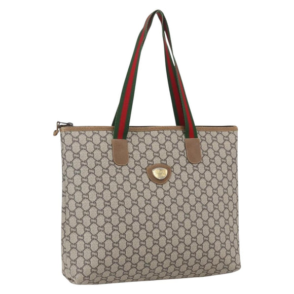 GUCCI GG Plus Supreme Web Sherry Line Tote Bag PVC Beige Gold Auth 160582